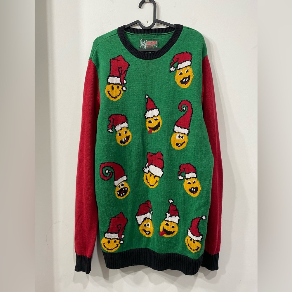 Christmas Ugly Emoji Cotton Blend Red Green Long XL
